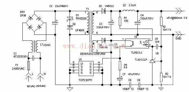 5V/4W的穩(wěn)壓直流電源電路原理圖