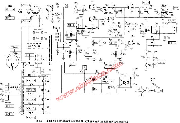 山特8200 UPS直流輔助電源，交流穩(wěn)壓輸出，充電器及抗尖_電路圖